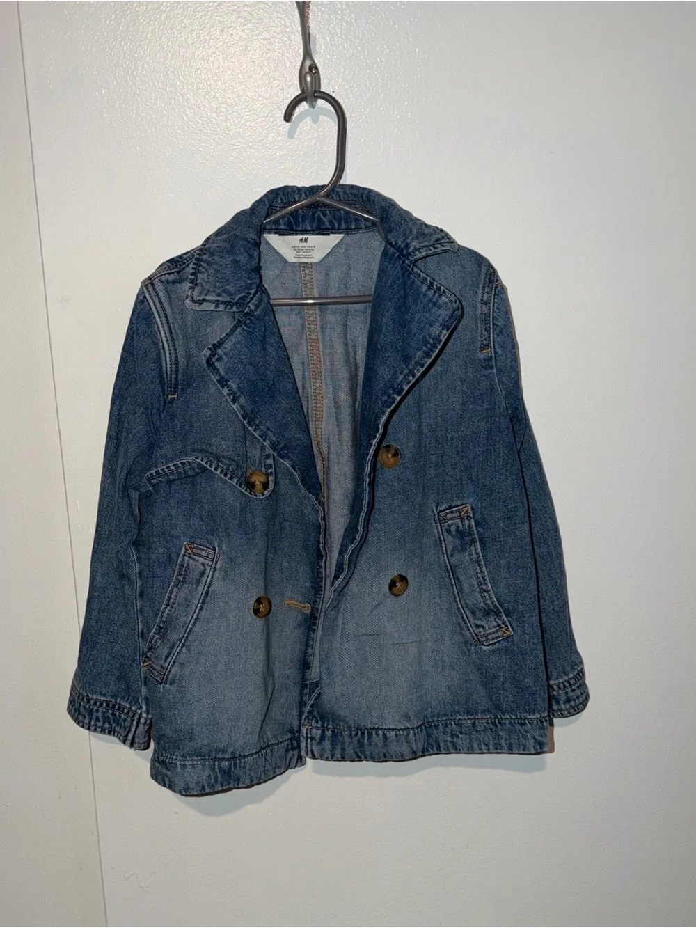 H&M Girls' Blue Denim Double-Breasted Jean Jacket Size 6X